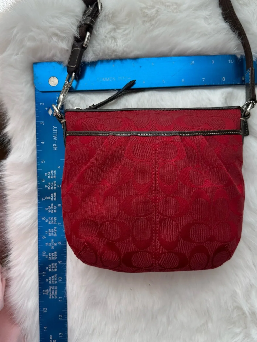 Coach Signature Monogram Red Brown Crossbody Bag Zip Vintage